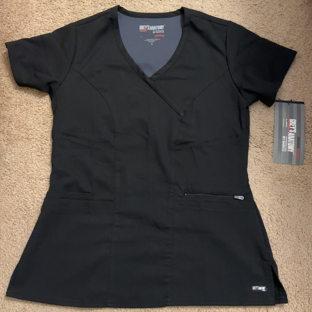 Grey's Anatomy Small Black Stretch Scrub Top